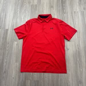Under Armour The Playoff Polo Shirt Men's Large Red Black Striped Golf Golfing